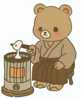 石油ストーブで餅を焼く 石油ストーブ,ストーブ,ヒーター,温かい,餅,おやつ,食べ物,和食,箸,袴のイラスト素材