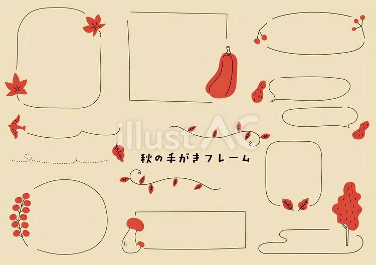 秋の手描きフレーム 秋,季節,カエデのイラスト素材