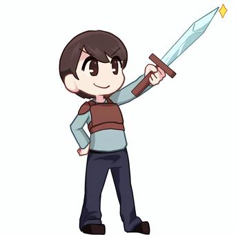 剣士＿男性 人物,生活,全身,男性,革,防具,剣,掲げる,剣士,素材のイラスト素材