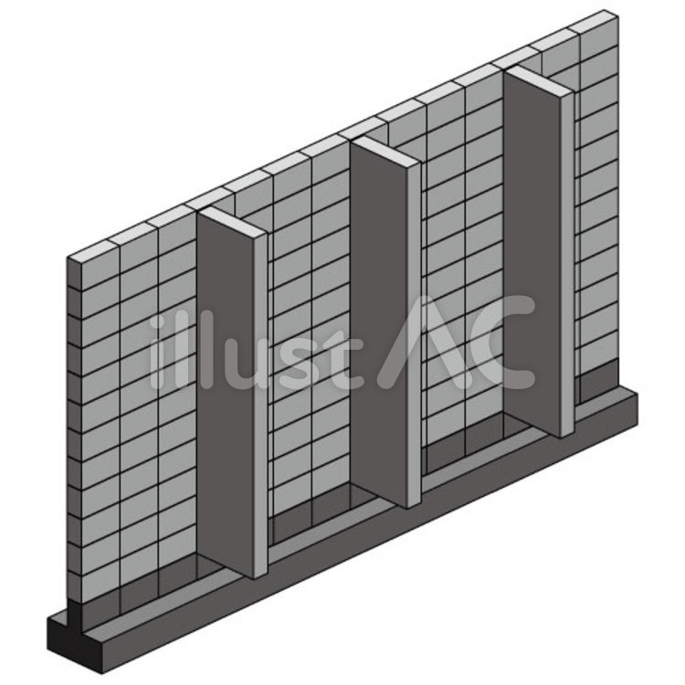 ブロック塀(控え壁基礎あり) ブロック塀,控え壁,基礎のイラスト素材