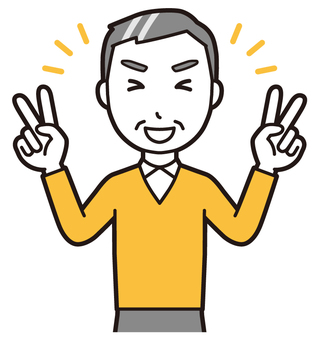 ニット中年男性(黄)-488-バスト  ニット中年男性(黄)-488-バスト ピースサイン,おじさん,男性,中年,お父さん,パパ,シニア,ミドルエイジ,人物,かわいいのイラスト素材