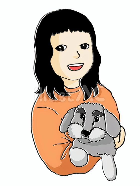 犬を抱える女の子 犬,人物,女の子のイラスト素材