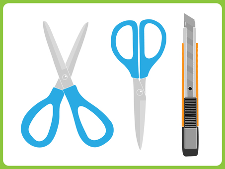 文具_ハサミとカッター（線なし）カラー ハサミ,カッター,文具,文房具,stationery,切る,学校,筆記用具,授業,教育のイラスト素材