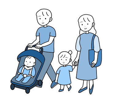 シンプル散歩家族（b） シンプル,家族,親子,ファミリー,赤ちゃん,女の子,姉妹,母親,父親,散歩のイラスト素材