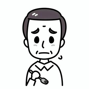 シニア男性　食欲がない　白黒 食欲,病気,白黒,高齢者,食欲不振,味覚異常,症状,フォーク,食べられない,シニアのイラスト素材