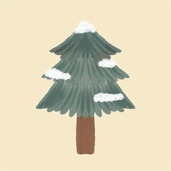 もみの木（雪） もみの木,針葉樹,木,冬,雪,手描き,水彩のイラスト素材