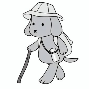 登山する犬（白黒） 山,山登り,ハイキング,探検,冒険,趣味,登山,挑戦,クライミング,山脈のイラスト素材