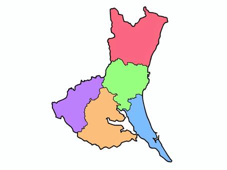 少しゆるい茨城県地図 地域色分け 茨城県,茨城,関東,地図,ゆるい,色分け,日本地図,線画,日本,日本列島のイラスト素材