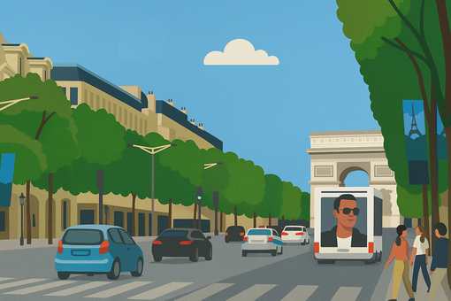 パリ　シャンゼリゼ通りと凱旋門 パリ,フランス,凱旋門,シャンゼリゼ,街並み,都会,都市,観光地,絶景,並木道のイラスト素材