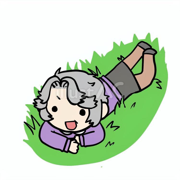 笑顔で匍匐前進するおばあさん おばあさん,匍匐前進,笑顔のイラスト素材
