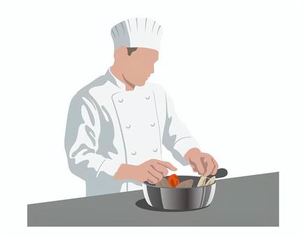 食材を用意するシェフのフラットなイラスト シェフ,コック,人物,仕事,料理,グルメ,職種,料理人,料理長,調理のイラスト素材
