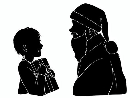 こどもとサンタ2 サンタクロース,クリスマス,子供,プレゼント,冬,少年,ボーイッシュ,ショートカット,笑顔,12月のイラスト素材