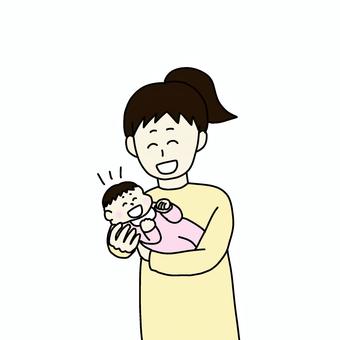 笑ってる赤ちゃんとママ 女性,人物,シンプル,赤ちゃん,こども,笑顔,育児,子育て,だっこ,上半身のイラスト素材