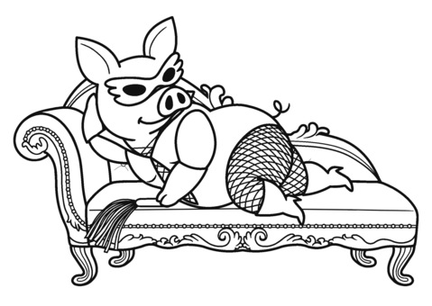 ソファに横たわるブタの女王様 線画 ソファに横たわるブタの女王様 線画 ブタ,ソファ,横たわる,鞭,網タイツ,面白い,線画,塗り絵のイラスト素材