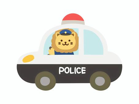 くるま_ライオン_パトカー 車,パトカー,動物,ライオン,運転,運転手,警察官,お巡りさん,警察,パトロールのイラスト素材