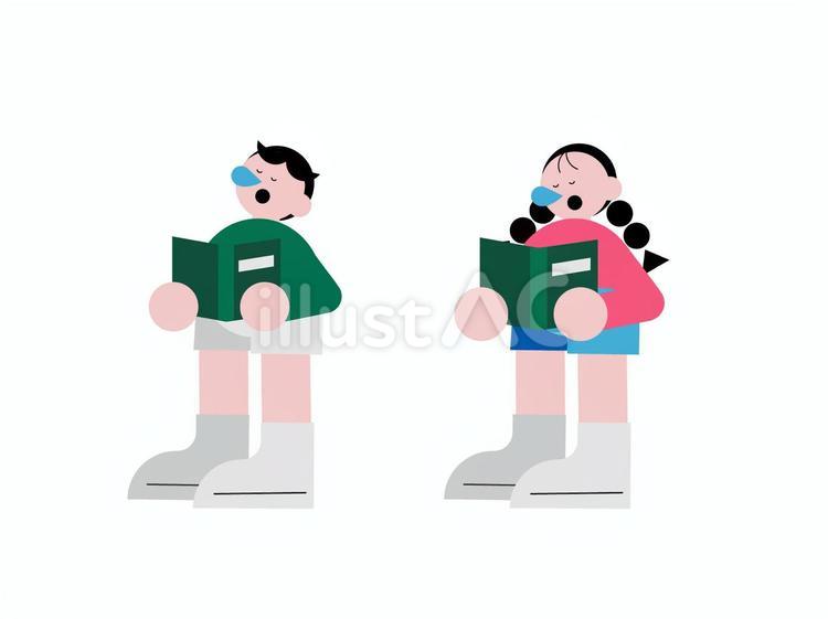 本読みで眠くなる男の子と女の子 おしゃれ,子ども,幼児のイラスト素材