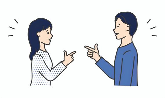 横向きで指差しする男女の横顔イラスト素材 人物,女性,男性,横顔,横向き,指差し,人差し指,ひらめく,思いつく,思い出すのイラスト素材