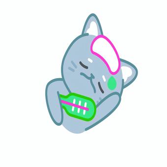 イラスト0134 猫,風邪,熱,体温計,看病,健康,病気,キャラクター,イラスト,休むのイラスト素材
