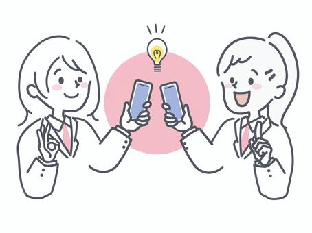 携帯でつながる高校生 高校生,女子高生,携帯,スマホ,sns,アイデア,つながる,制服,グループ,共感のイラスト素材