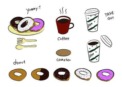 break time break time コーヒー,ドーナツ,手書き,ブレイクタイム,テイクアウト,落書きのイラスト素材