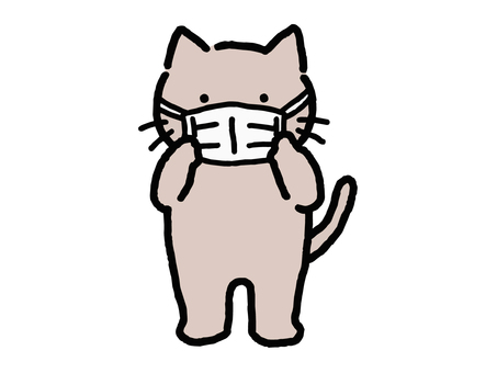 マスクで感染予防をするシンプル手描き猫 可愛い,手書き,ベクター,ゆるふわ,ワンポイント,挿し絵,キュート,ファンシー,マスコット,ゆるかわのイラスト素材