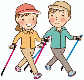 ノルディックウォーキング ノルディック,ウォーキング,歩行,ポール,男性,女性のイラスト素材
