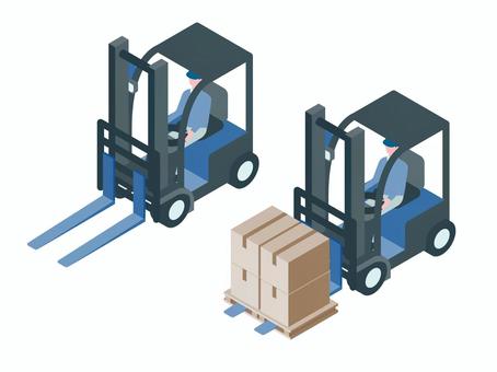 アイソメトリック_フォークリフト アイソメトリック_フォークリフト アイソメトリック,立体,アイソメ,フォークリフト,物流,運搬,車両,作業,機械,人物のイラスト素材