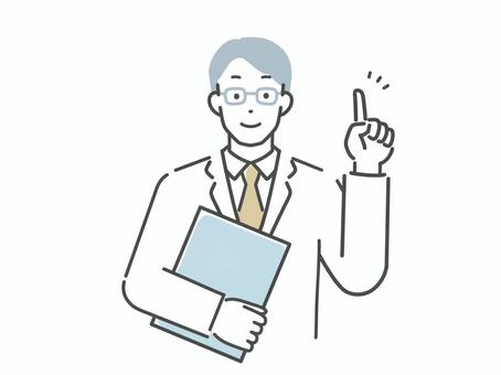 ポイントを説明する白衣の男性 男性,人物,若い,医者,薬剤師,研究者,学者,看護師,講師,先生のイラスト素材