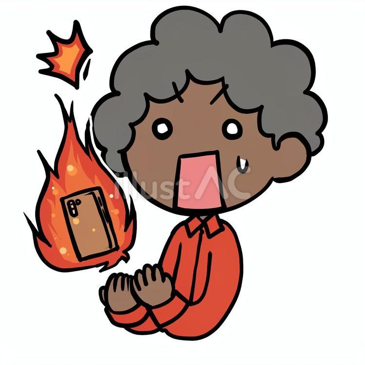 スマホが炎上して驚くアフロ男性 アフロ,スマホ,炎上のイラスト素材