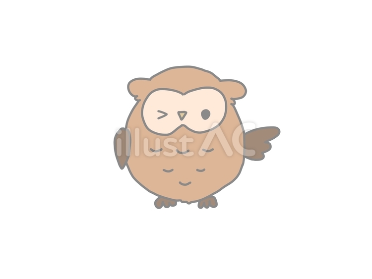 フクロウ　ウインク 手描き,デフォルメ,シンプルのイラスト素材