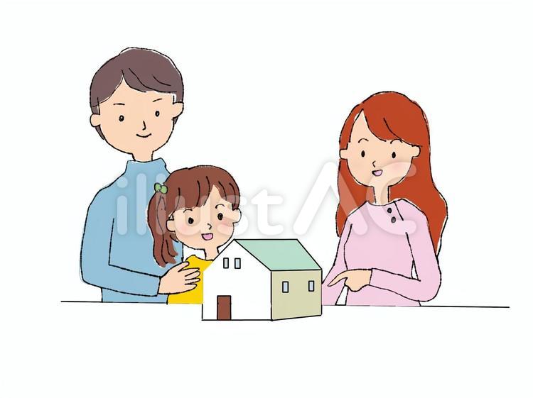 新居の相談をする家族 家族,子ども,家のイラスト素材