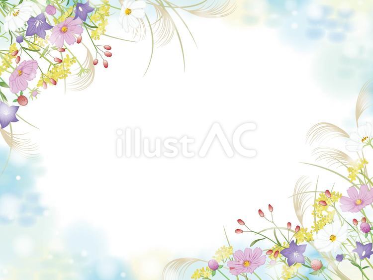秋の空と草花のフレーム5 コスモス,秋,ススキのイラスト素材