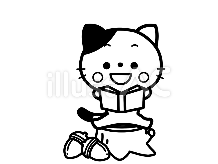 読書の秋　ねこ　白黒 猫,読書,読書の秋のイラスト素材