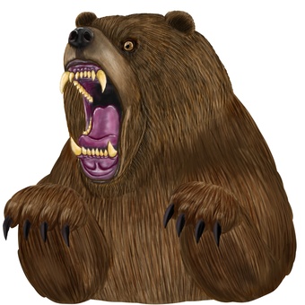 リアルなヒグマの上半身 熊,ヒグマ,グリズリー,猛獣,危険生物,獣,肉食獣,凶暴,吠える,危険のイラスト素材