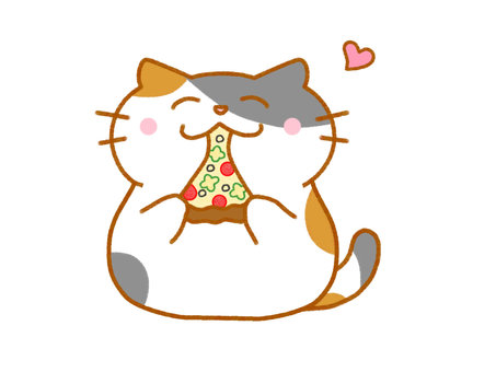 Illustration, cat, san mao cat, pizza, 