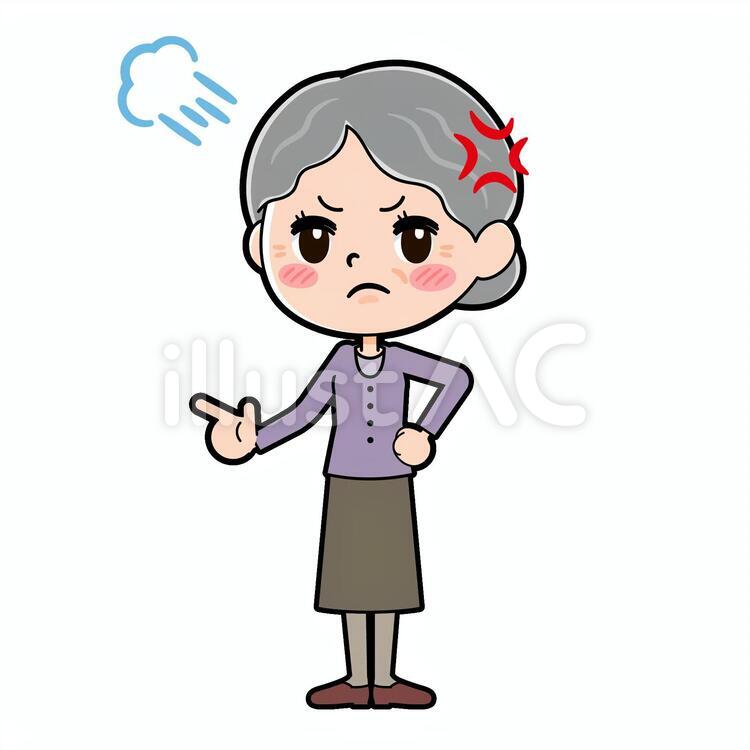 シニア女性紫　怒る 女性,人物,シニアのイラスト素材