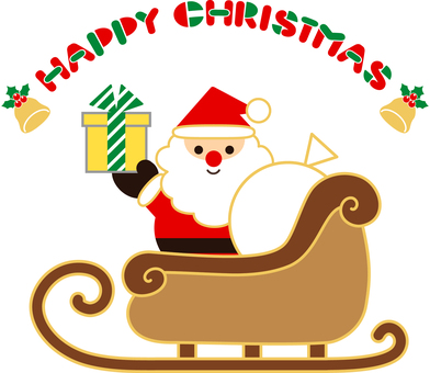 ハッピークリスマスの文字とイラスト ハッピークリスマス,文字,丸字,英語,アーチ状,サンタクロース,全身,クリスマス,12月,冬のイラスト素材