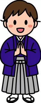 紫の羽織袴の男子です。 羽織,袴,男子,シンプル,和装,和服,成人式,卒業式,コスチューム,着物のイラスト素材