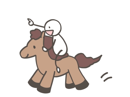 棒人間　馬に乗る人 棒人間,人,馬,茶色,乗る,乗馬,午年,干支,動物,生き物のイラスト素材