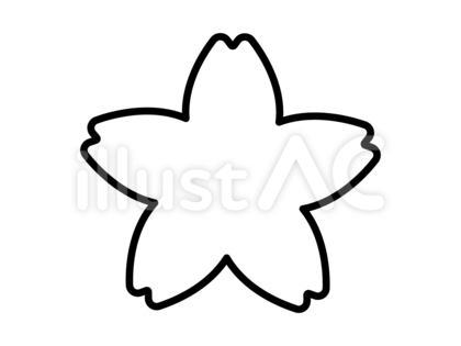 黒の桜の線画シルエットイラスト