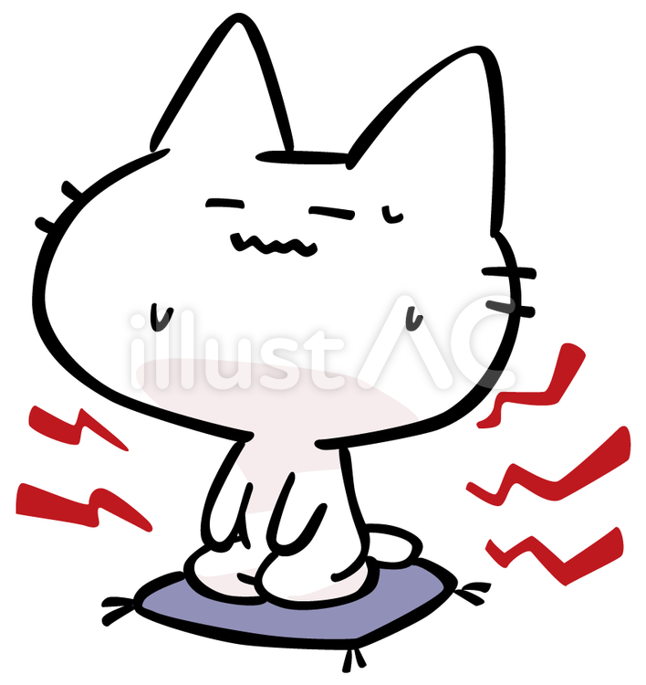 ゆるいネコの正座・しびれ ネコ,キャラクター,手描きのイラスト素材