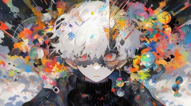 Illustration, boy, silver hair, imagine, 