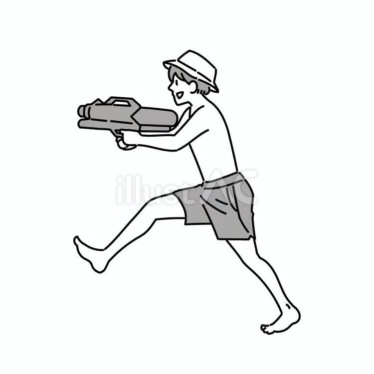 水鉄砲を構えて走る男の子 男の子,水鉄砲,夏のイラスト素材