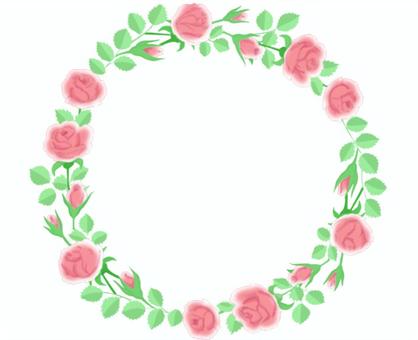 赤いバラの丸いフレーム　パステル画風 バラ,フレーム,丸い,赤,花,植物,かざり,パステル風,ふんわり,葉のイラスト素材