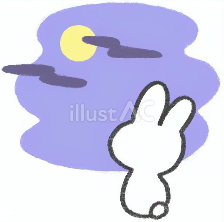 月を眺めるうさぎ うさぎ,月,月見のイラスト素材