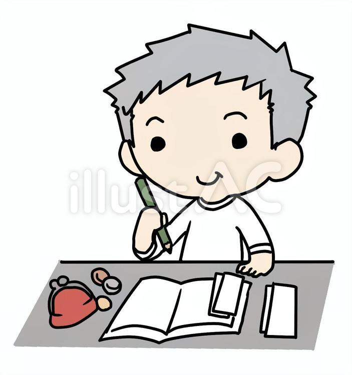 家計ににっこりするおじいさん 家計,家計簿,にっこりのイラスト素材
