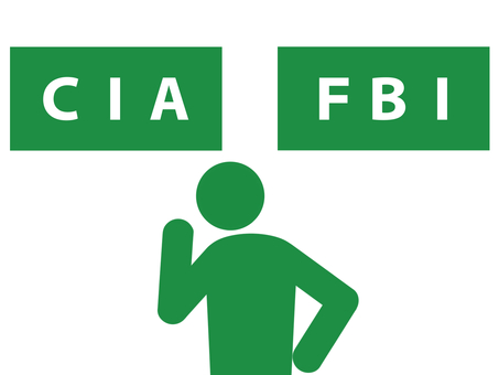 CIAとFBIについて説明する人（緑） アメリカ,米国,cia,中央情報局,諜報,情報,スパイ,fbi,連邦捜査局,法執行のイラスト素材