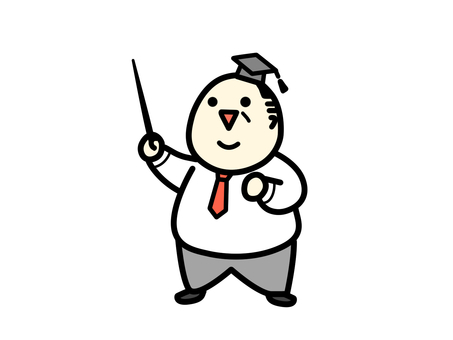 解説する中年男性　イラスト素材 おじさん,男性,中年,解説,教える,教授,先生,博士,可愛い,イラストのイラスト素材