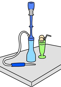シーシャとアイスメロンソーダ　カラー シーシャ,メロンソーダ,アイス,カフェ,カラーのイラスト素材