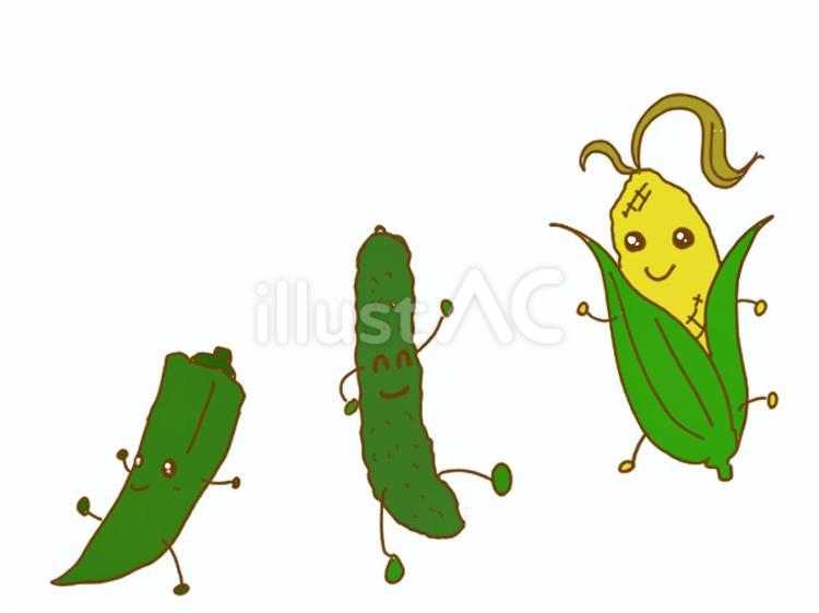 夏野菜（おたより用） おくら,きゅうり,とうもろこしのイラスト素材